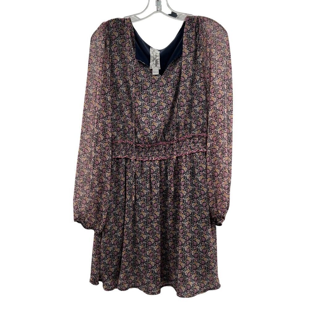 Sadie & Sage Women's Floral A-Line Dress Long Sleeve Size Large Above Knee